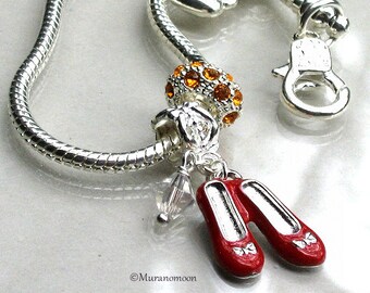 Wizard of Oz Charm Bracelet Dorothy Red Shoes Dangle Charm Bracelet Personalized Birthstone Crystal Dorothy Ruby Red Slippers Gift #CBR1125