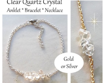Crystal Anklet For Women Clear Quartz Crystal Gemstone Ankle Bracelet Silver Gold Chain Natural Crystal Healing Energy Chakra Anklet
