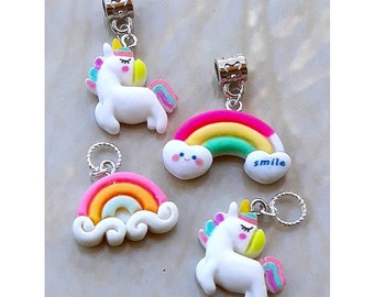 Unicorn Charm Rainbow Charm Bracelet Dangle Necklace Pendant Little Girl Kid Child Charm Colorful Rainbow Unicorn DC1108