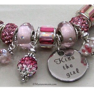 Pink Crystal Bracelet Pink Glass Bead Dangle Charm Bracelet Personalized Gift #CBR1169