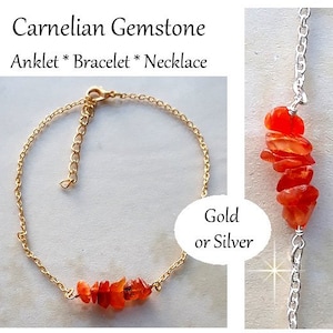 Carnelian Gemstone Anklet For Women Carnelian Crystal Ankle Bracelet Adjustable Silver Gold Chain Crystal Gemstone Ankle Bracelet