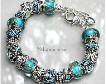 Aquamarine Crystal Bracelet Personalized Flower Aquamarine Glass Bead Crystal Charm Bracelet Gift For Daughter Mother Sister Grandma EB1618