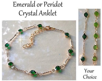 Anklet For Women Crystal Ankle Bracelet Gold Chain Emerald Crystal Anklet Adjustable Chain Peridot Spring Green Crystal