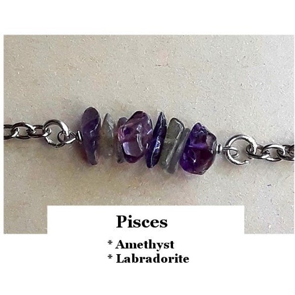 PISCES Crystal Zodiac Gemstone Labradorite Amethyst Crystal Anklet Bracelet Necklace Healing Crystal Gemstone Pisces Jewelry