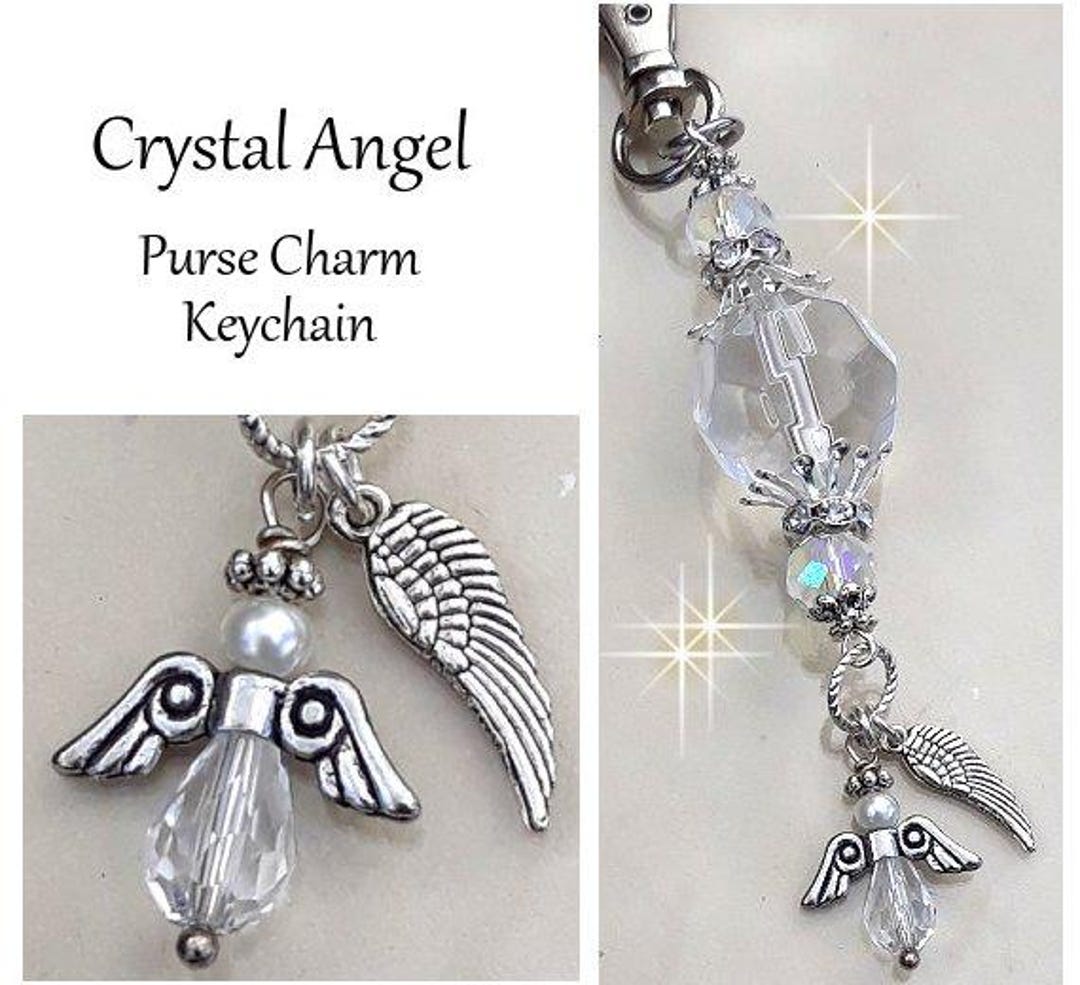Angel Purse Charm Handbag Crystal Angel Clip on Bag Charm Bling Beaded ...