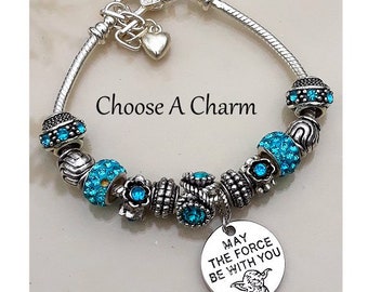 Aquamarine Crystal Charm Bracelet Personalized Blue Crystal Dangle Bracelet Gift #CBR2121