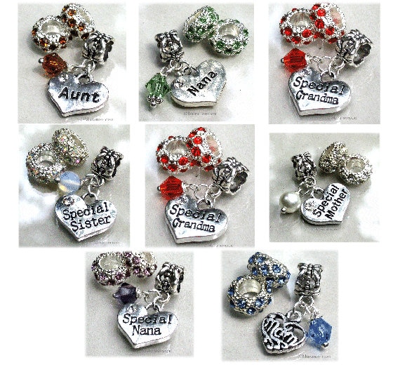 Grandma European Charm Pendant And Birthstone Beads For Large Hole Bracelets