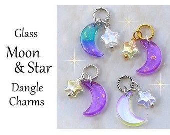 Star Moon Charm Bracelet Charm Necklace Pendant Moon and Star Glass Dangle Fit Charm Bracelet DC1101