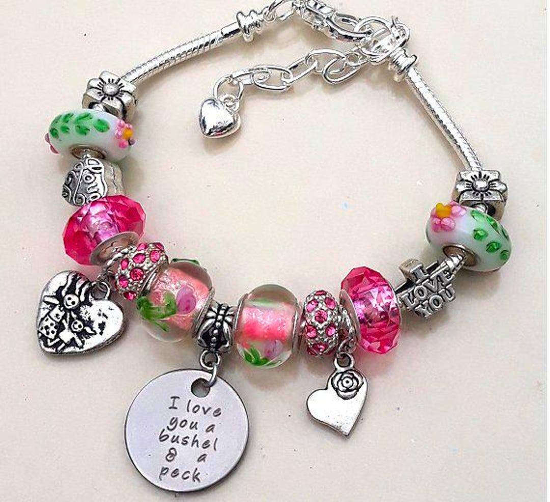 Charm Bracelet for Women Girls, I Love You A Bushel and A Peck, Pink ...