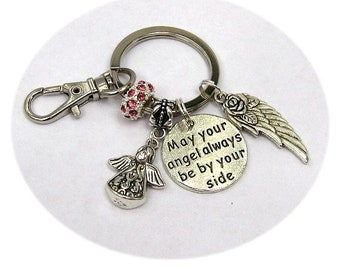 Angel Keychain Guardian Angel Charm "May Your Angel Always Be By Your Side" Personalized Gift For #K1039