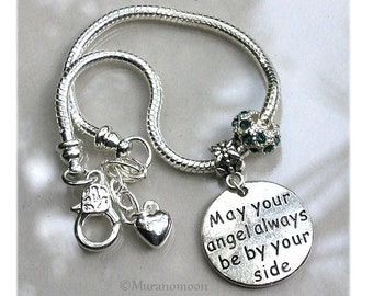 Angel Charm Bracelet For Women Girls "May Your Angel Always Be By Your Side" European Pandora Style Guardian Angel Bracelet CBR1133