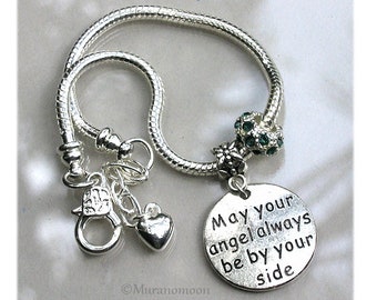 Angel Bracelet "May Your Angel Always Be By Your Side" Charm Bracelet Personalized Birthstone #CBR1133