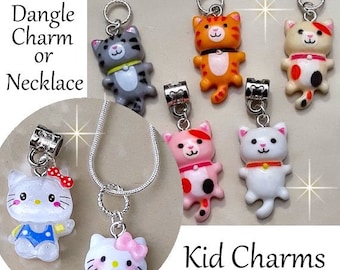 Kitten Charms For Girls Necklace Charm Bracelet Kitten Cat Dangle Charm For Kids Girl Child Charm Necklace Gift DC1119