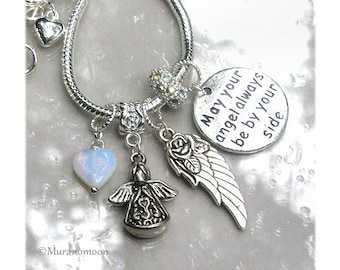 Angel Bracelet May Your Angel Always Be By Your Side Bracelet Moonstone Personalize Birthstone Guardian Angel Charm Bracelet #CBR1072