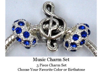 Charm Bracelet Charm Music Note Charm fit European Bracelet Large Hole Add A Bead Musical Charm Personalize Birthstone Crystal CB117