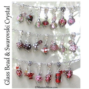 Glass Bead Dangle Charms Swarovski Crystal Large Big Hole Bail Fits European Charm Bracelet Necklace Pendant Red Pink Flower Charms DCM003