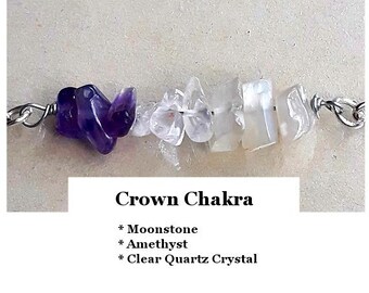 Crown Chakra Bracelet Anklet Necklace Amethyst Moonstone Clear Quartz Crystal Reiki Healing Gemstone Jewelry