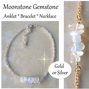 Moonstone Anklet For Women Moonstone Crystal Gemstone Ankle Bracelet Adjustable Silver Gold Chain Moonstone Gemstone Ankle Bracelet