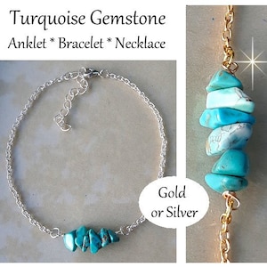 Turquoise Anklet For Women Natural Gemstone Turquoise Ankle Bracelet Adjustable Silver Gold Chain Turquoise Gemstone Bracelet Necklace