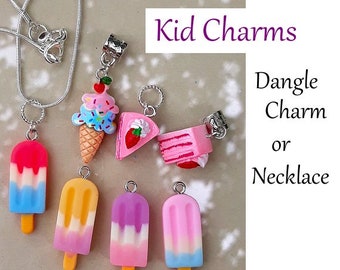 Charms For Girls Necklace Charm Bracelet Ice Cream Cone Strawberry Cake Ice Pop Dangle Charm For Kids Girl Child Necklace Gift DC1121