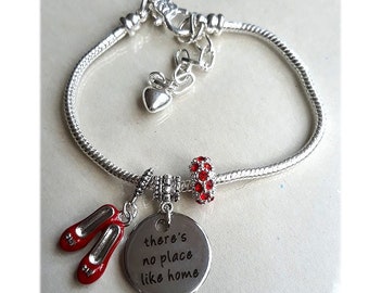 Wizard of Oz Charm Bracelet There's No Place Like Home Charm Bracelet Personalized Birthstone Crystal Dorothy Ruby Red Slippers Gift CBR2050
