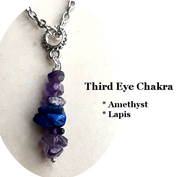 Third Eye Chakra Necklace Amethyst Lapis Reiki Crystal Healing Necklace