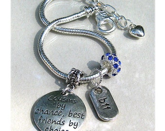 Cousins By Chance Best Friends By Choice Cousin Bracelet Personalize Birthstone Crystal BFF Charm Bracelet Gift For Cousin #CBR1021