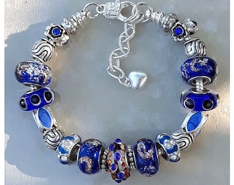 Royal Blue Glass Bead Charm Bracelet Quality Murano Glass Beads Lamp work Royal Blue Bracelet Diamond Royal Blue Crystal Charms CBR2127