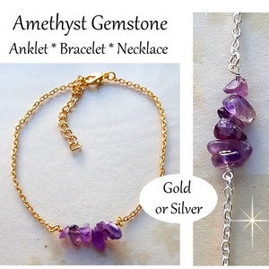 Amethyst Crystal Anklet For Women Amethyst Gemstone Ankle Bracelet Adjustable Silver Gold Chain Amethyst Gemstone Anklet