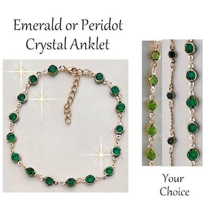 Anklet For Women Crystal Ankle Bracelet Gold Chain Emerald Crystal Anklet Adjustable Chain Peridot Spring Green Crystal