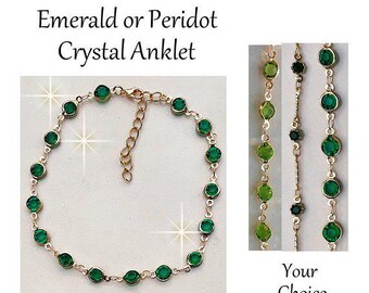 Anklet For Women Crystal Ankle Bracelet Gold Chain Emerald Crystal Anklet Adjustable Chain Peridot Spring Green Crystal
