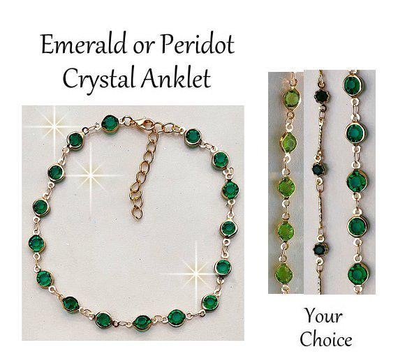 Anklet For Women Crystal Ankle Bracelet Gold Chain Emerald Crystal Anklet Adjustable Chain Peridot Spring Green Crystal
