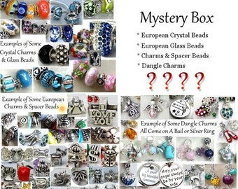 Mystery Box Charms Beads Dangle Charms Mystery Box European Glass Beads Crystal Charms Spacer Beads European Beads Craft Jewelry Making