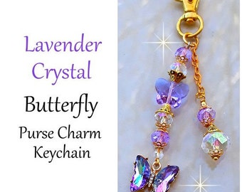 Lavender Butterfly Purse Charm Handbag Accessories Lavender Crystal Butterfly Aurora Borealis Beaded Purse Handbag Charm Keychain Gift K2090