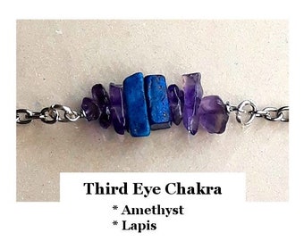 Third Eye Chakra Necklace Bracelet Anklet Crystal Healing Protection Lapis Amethyst Chakra Gemstone Jewelry