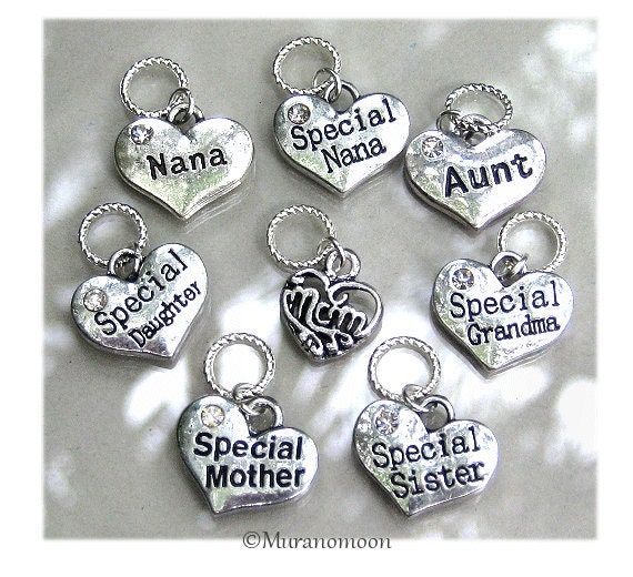 Heart lampwork clip on dangle charm jewellery making crafts personalised gifts