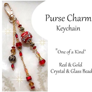Glass Bead Purse Charm Handbag Accessories Red Gold Crystal Glass Bead Bag Charm Clip On Bling Keychain Gift K-2113