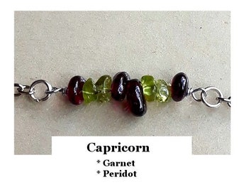 CAPRICORN Bracelet Anklet Necklace Zodiac Capricorn Necklace Garnet Peridot Crystal Gemstone