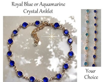 Anklet For Women Blue Crystal Ankle Bracelet Gold Chain Royal Blue Aquamarine Crystal Anklet Adjustable Chain