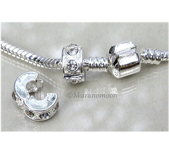 10Pcs Czech Crystal Silver Stopper Locks/Clips Charm Beads Fit European Bracelet