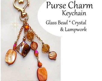 Glass Bead Purse Charm Handbag Accessories Gold Crystal Bronze Glass Bead Bag Charm Clip On Lampwork Bling Keychain Gift K-2100