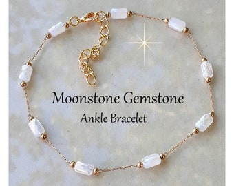 Moonstone Anklet For Women Crystal Ankle Bracelet Gold Chain Moonstone Gemstone Anklet Adjustable Chain Small and Large Size
