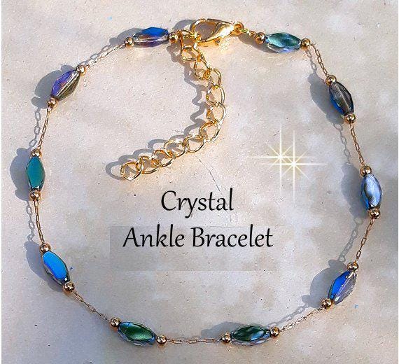 Anklet For Women Crystal Ankle Bracelet Gold Chain Purple Lavender Blue Anklet Delicate Adjustable Chain