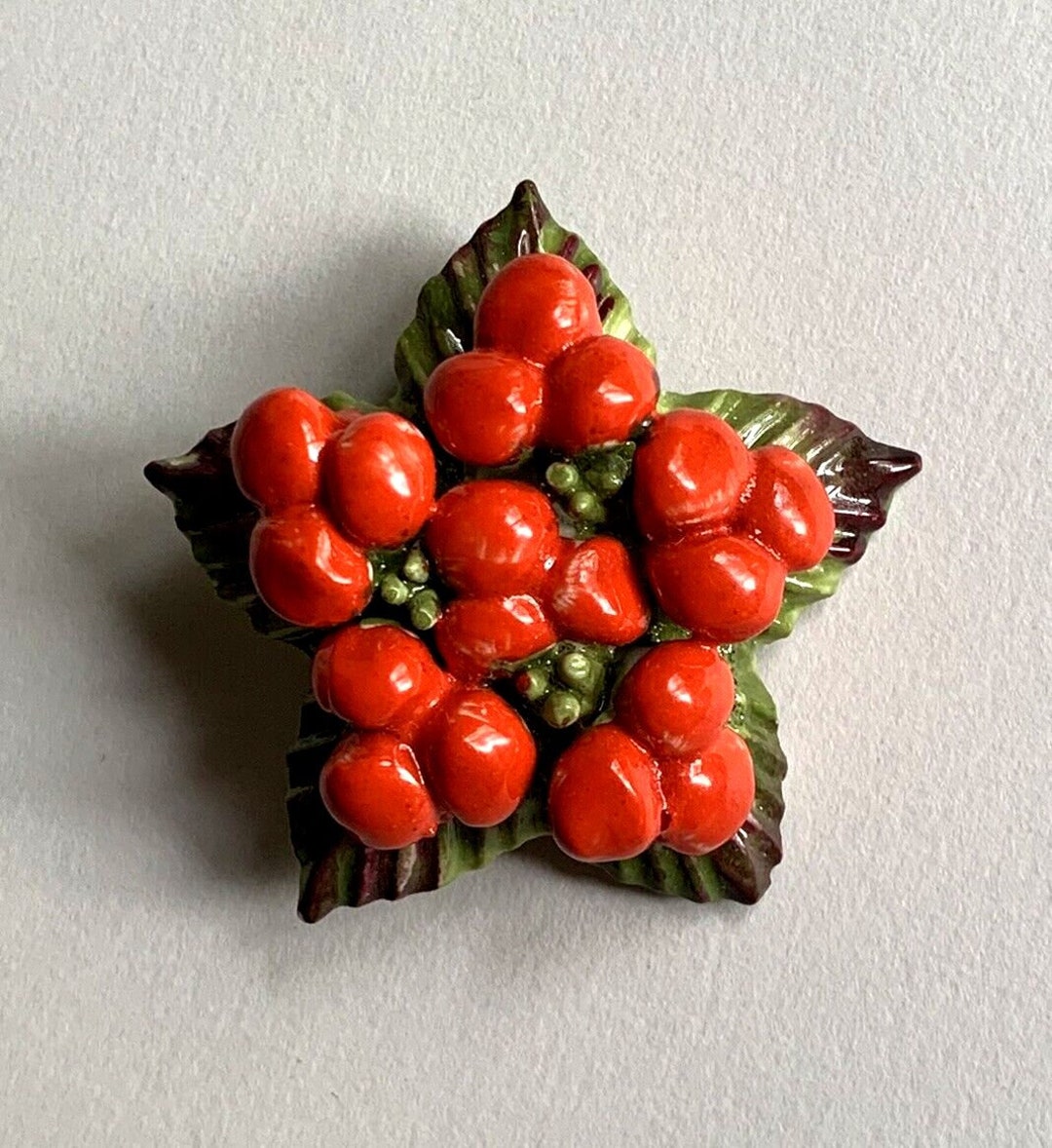 Broche Vintage Ancienne En Forme De Grappe De Raisin - Résine Multicolore, Bon État