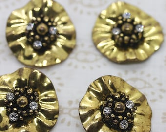 Goldtone and rhinestone earrings -made of vintage components combined with new findings