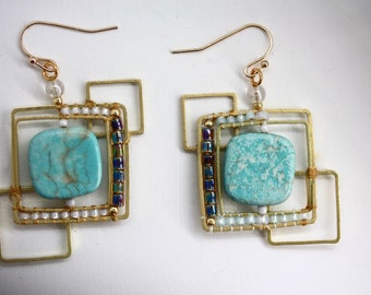 Uniquely modern art handmade beadwork earrings - part of my original "Shapes" series