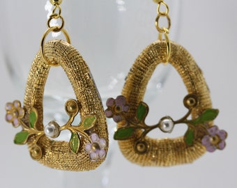 Handmade mixed material dangle earrings made of vintage and new materials