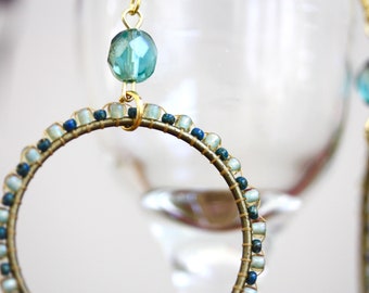 Beaded hoop earrings - shades of blue