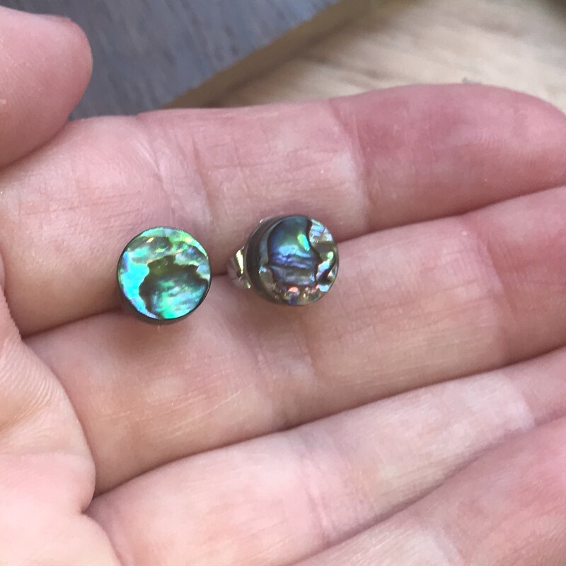 J. Mills Abalone Coin Stud Earrings