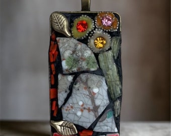 Micro mosaic collage necklace - with mixed materials
